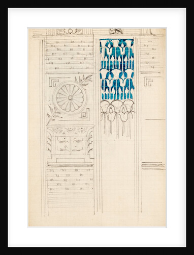 Page from a sketchbook containing designs for textiles, wall-papers and various decorative motifs by Edward Willaim Godwin