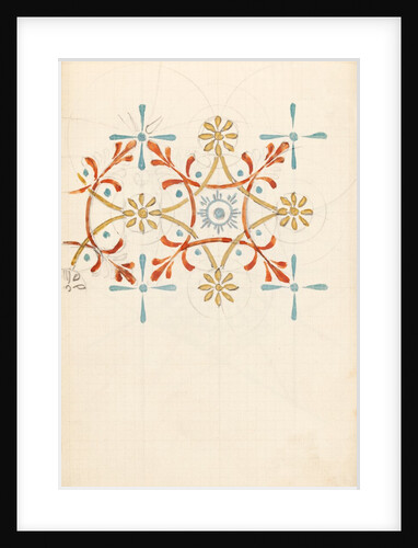 Page from a sketchbook containing designs for textiles, wall-papers and various decorative motifs by Edward Willaim Godwin