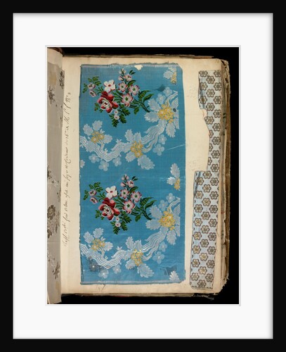 Dress silk with meanders of white floral lace with bouquets by Unknown