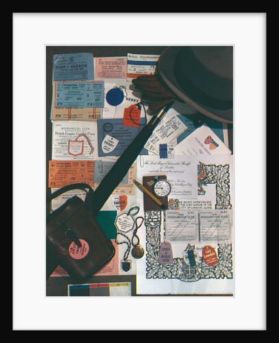 Arrangement of hat, umbrella, binoculars case and various tickets by Curtis Moffat