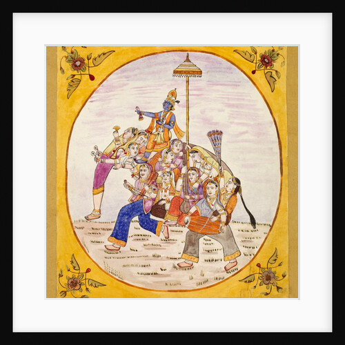 Krishna riding a composite elephant made up of dancing girls and musicians by Anonymous