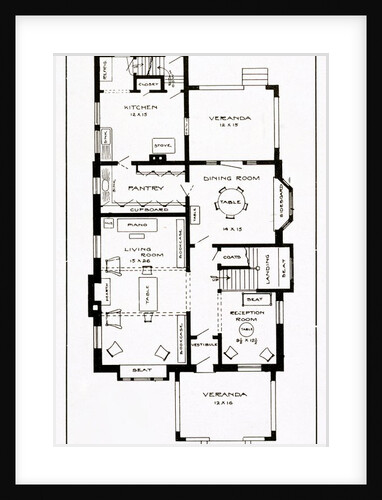 A Craftsman House depicting a first floor plan by Anonymous