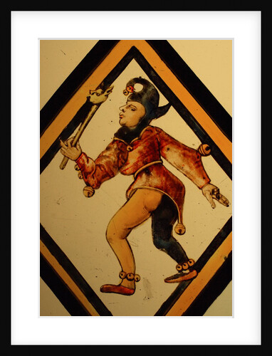 The Betley Window stained glass panel, detail of a court jester by Stuart Cox