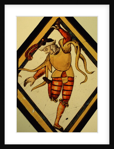 The Betley Window stained glass panel, detail of a court jester by Stuart Cox