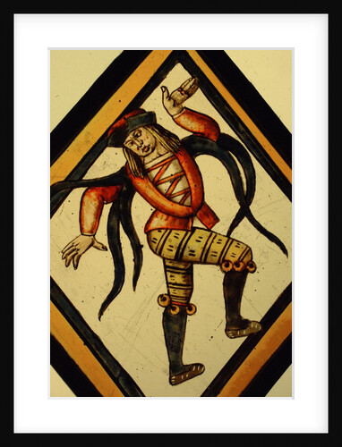 The Betley Window stained glass panel, detail of a court jester by Stuart Cox