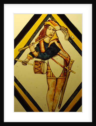 The Betley Window stained glass panel, detail of a musician by Stuart Cox