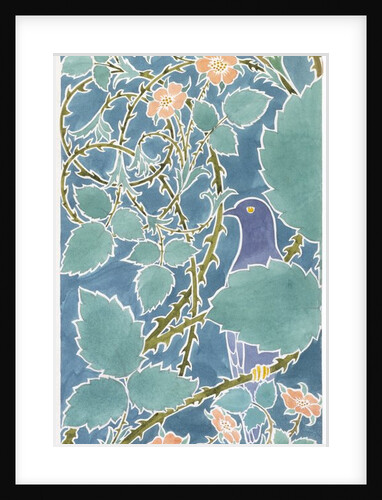 Blue bird and scrolling foliage and flowers by C.F.A. Voysey