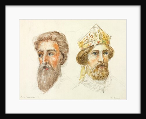 Truro Cathedral, detail of two men's heads, one wearing a gold crown by William Burges