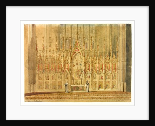 Truro Cathedral, view of the altar with two priest by William Burges