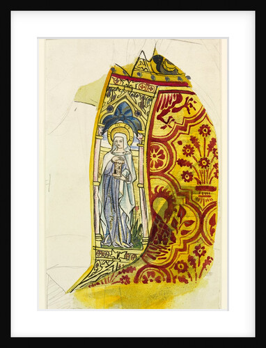 Drawing of Saint Barbara, holding a stone tower by William Burges