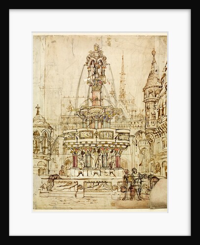 Sketch of a fountain for the City of Gloucester by William Burges