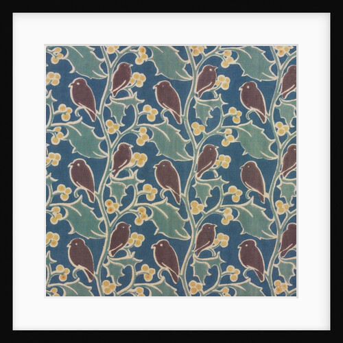 Brown birds perched on holly furnishing fabric by C.F.A.Voysey