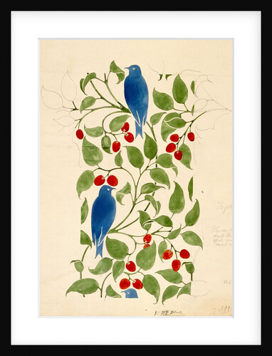 Blue Birds on Berry Bushes, design for textile by C.F.A.Voysey