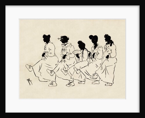Silhouettes of five figures wearing nightdresses by Anonymous
