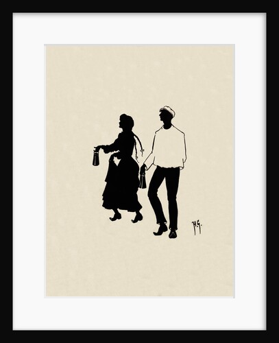 Silhouettes of couple carrying lanterns by Anonymous