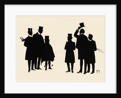 Silhouettes of two groups of three male figures by Anonymous