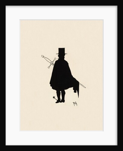 Silhouette of male figure carrying a large sword by Anonymous