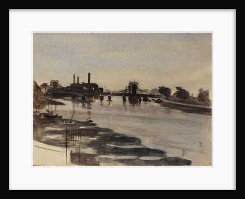 A factory by a river and a bridge at night by May Morris