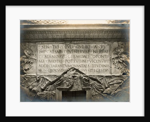 Photograph showing a cast of the inscription on the base of Trajan's Column, in the Victoria and Albert Museum by Anonymous