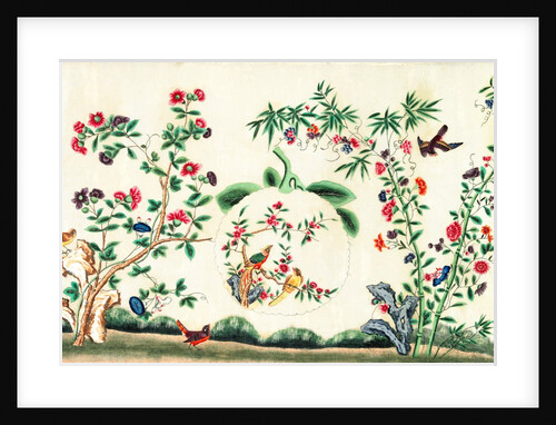Pair of pheasants perching in large fruit by Unknown