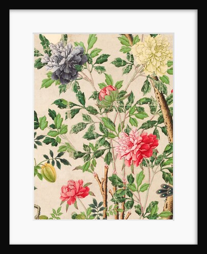 Wallpaper with large blooms of chrysanthemums and starfruits by unknown