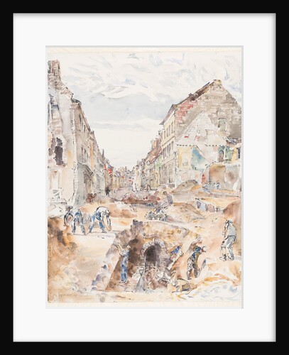 Rue d'Allent, St Omer: Celebrations and Sewer Mending by Thomas Hennell