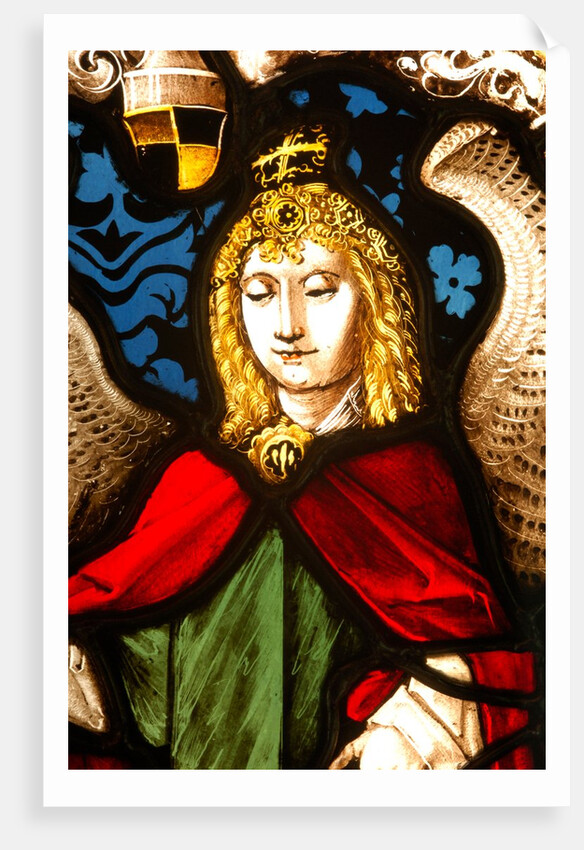 Panel depicting the Arms of Hugo von Hohenlandenberg as the Bishop of Constance with angel supporters by Stuart Cox