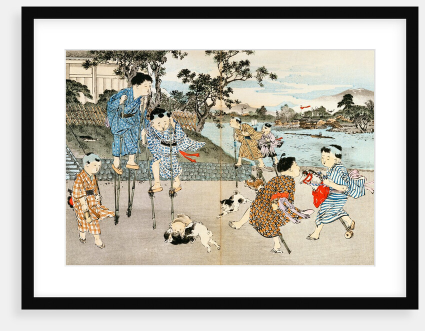 Boys on stilts and hobby-horses. Tokyo, Japan, 20th century by Anonymous