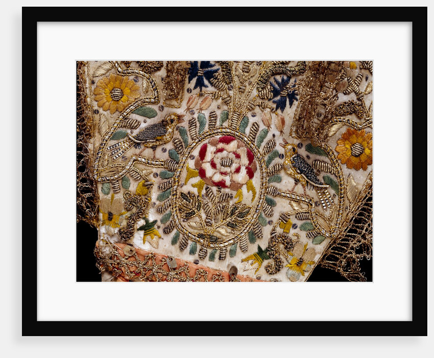Gloves with a rose in an oval flanked with birds and flowers by Unknown