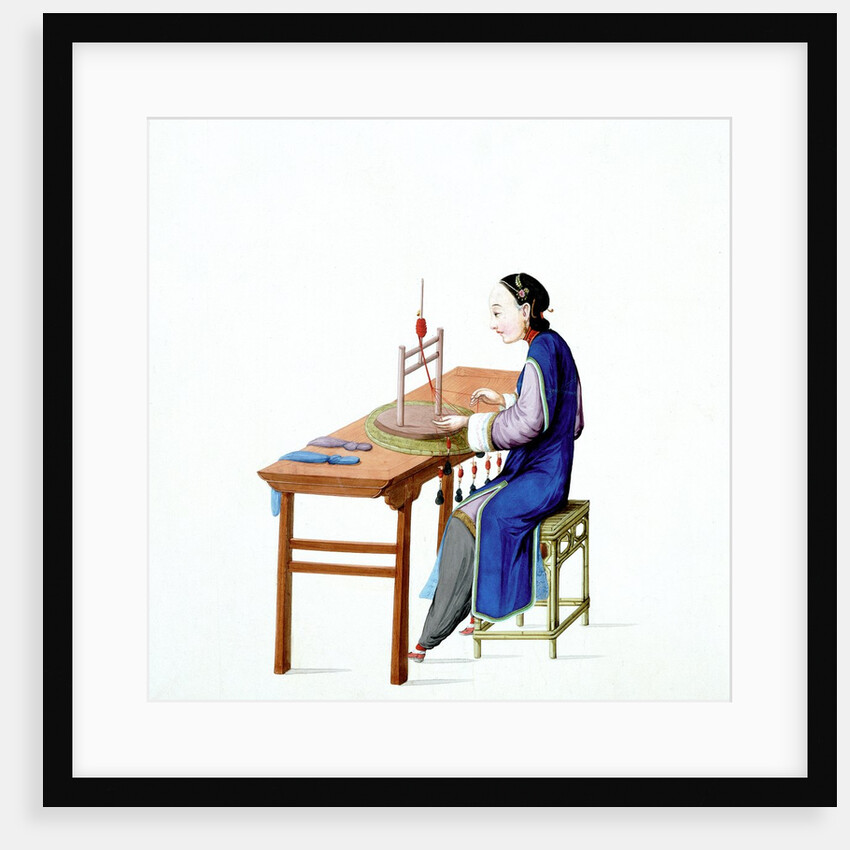 Woman plaiting threads by Unknown