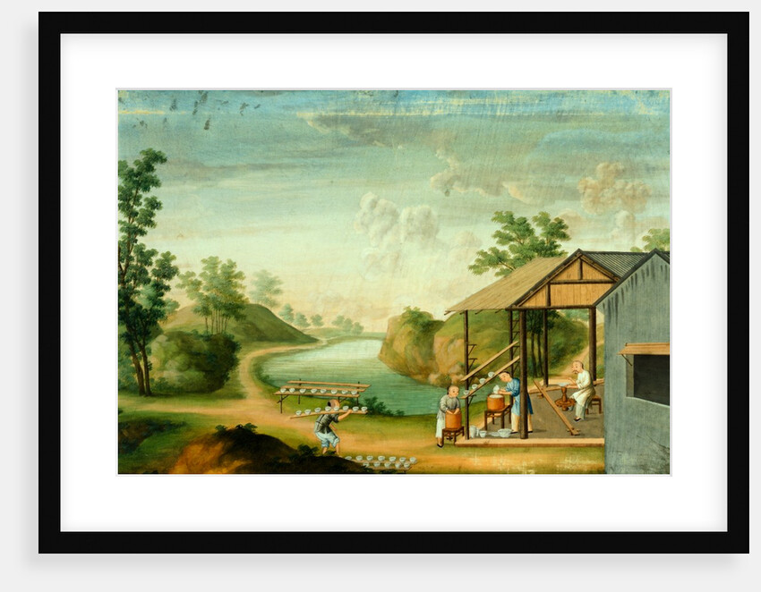 Porcelain manufacturing showing potters glazing by Unknown