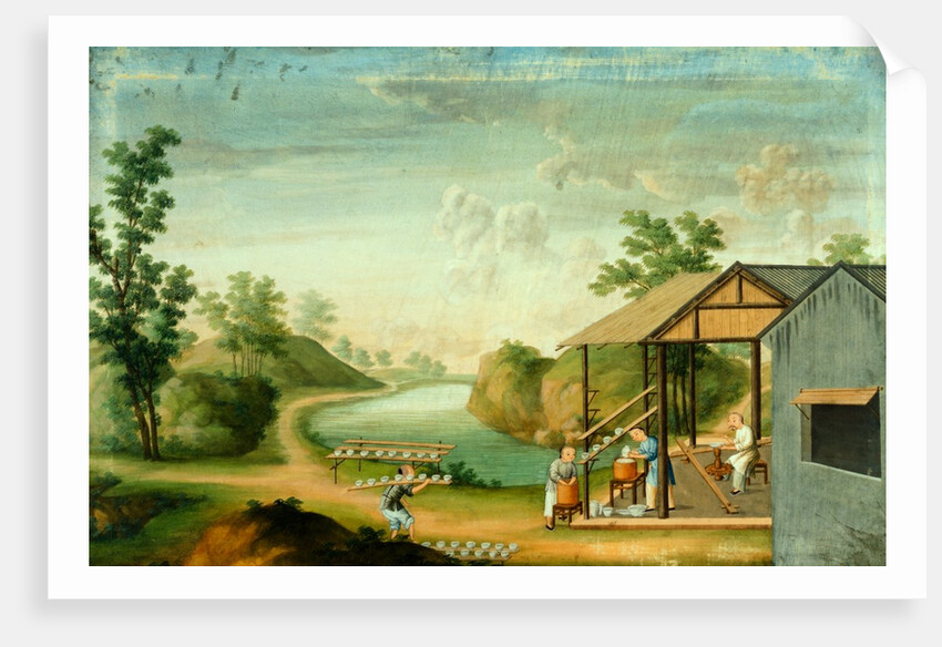 Porcelain manufacturing showing potters glazing by Unknown