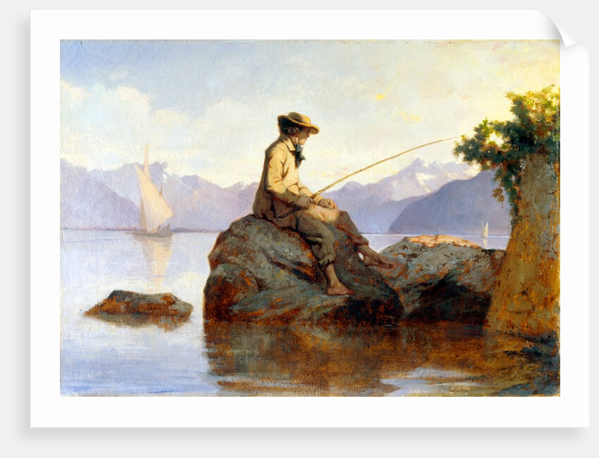 Oil painting of a man fishing by François Bocion
