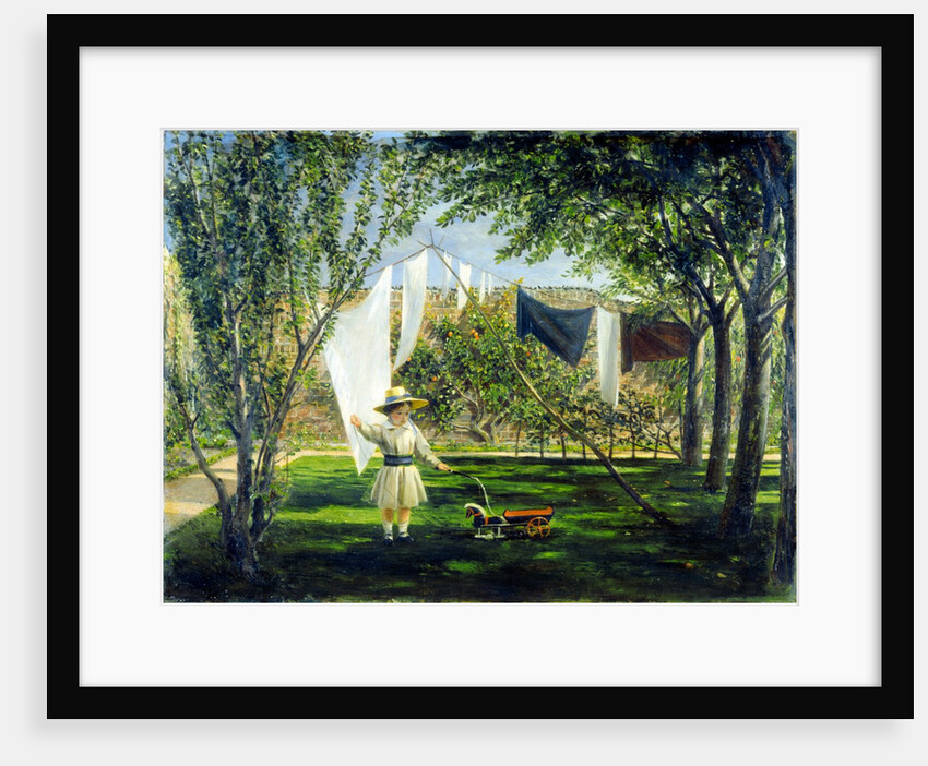 The artist`s youngest son is shown at play with his toys in the back garden of his house by Charles Robert Leslie