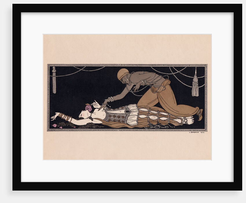 Ida Rubinstein as Zobeide and Vaslav Nijinsky as the Golden Slave, in the ballet Scheherazade from Serge Diaghilev's Ballet Russes in 1910, print by Georges Barbier by Barbier