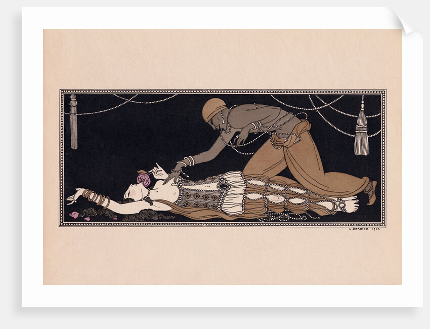 Ida Rubinstein as Zobeide and Vaslav Nijinsky as the Golden Slave, in the ballet Scheherazade from Serge Diaghilev's Ballet Russes in 1910, print by Georges Barbier by Barbier