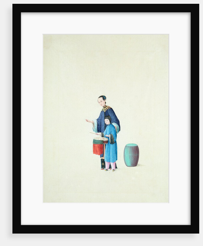 A Woman Teaching a Child to Play a Drum by Unknown