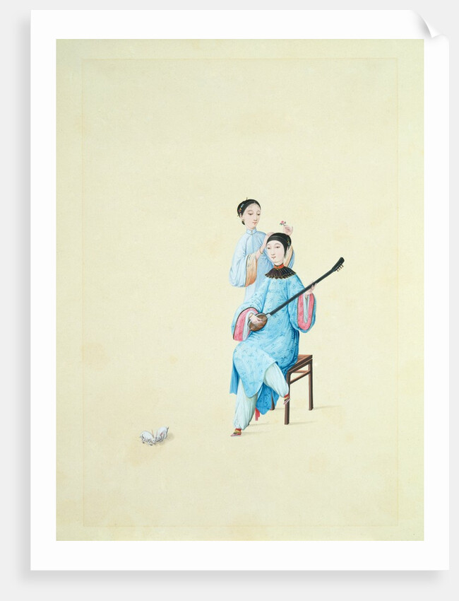 A Woman Playing a Guitar or San Xian by Unknown