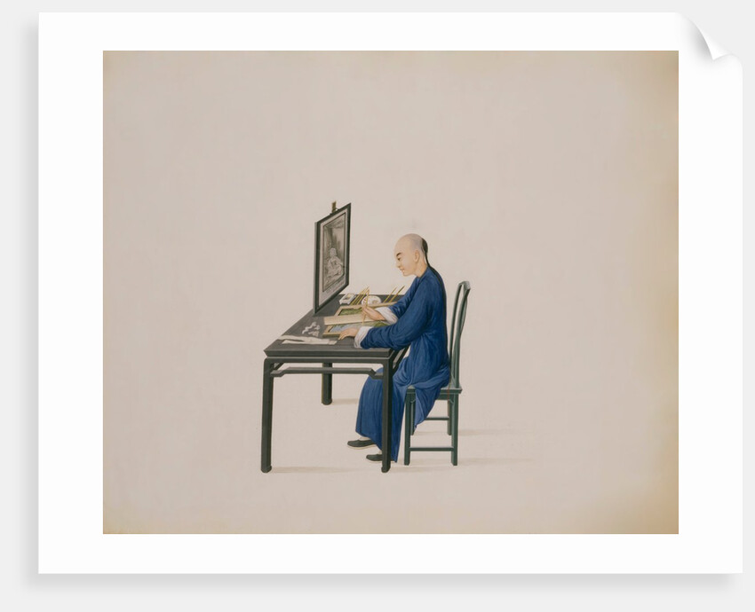 Artisan copying a painting onto the reverse of a sheet of glass. China, late 18th century by Unknown