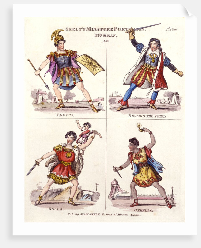 Skelt's Miniature portraits, Mr. Kean as Brutus, Richard III, Rolla, and Othello by Anonymous