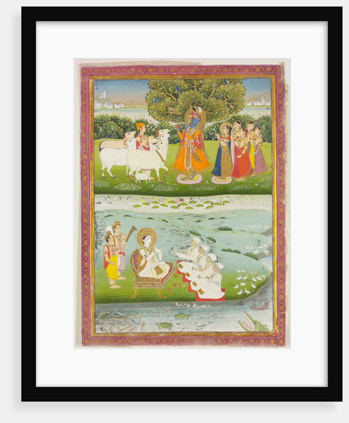 Krishna playing the flute to the gopis. Jaipur, India, 19th century by Unknown