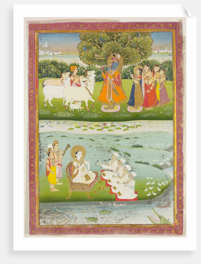 Krishna playing the flute to the gopis. Jaipur, India, 19th century by Unknown