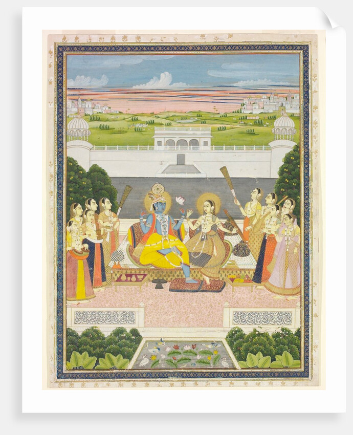 Radha and Krishna with attendants. Jaipur, India, 19th century by Unknown