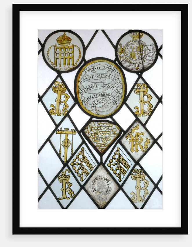 Stained glass quarries depicting the arms of Navarre impaling Champagne by Unknown