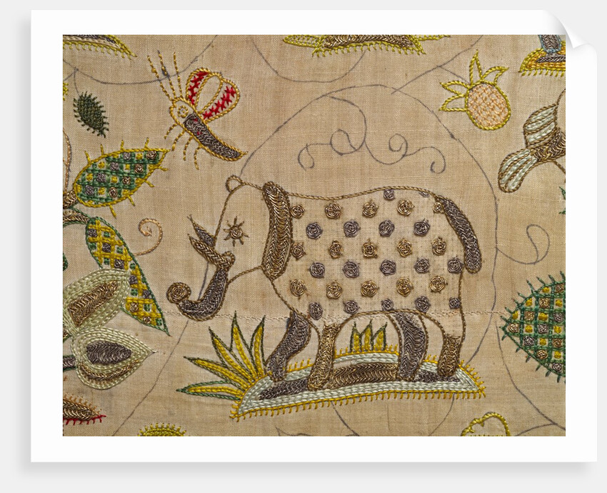 Cover, detail of an elephant. England, 17th century by unknown