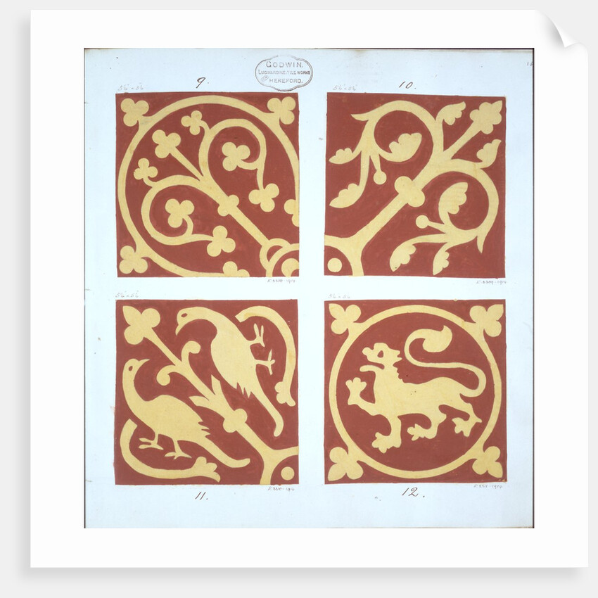 Tile design from album of medieval tile designs by William Godwin