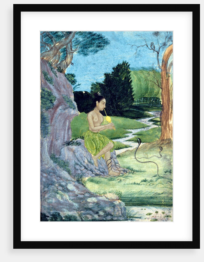 Young woman charming a cobra. Rajput, India, 18th century by Unknown