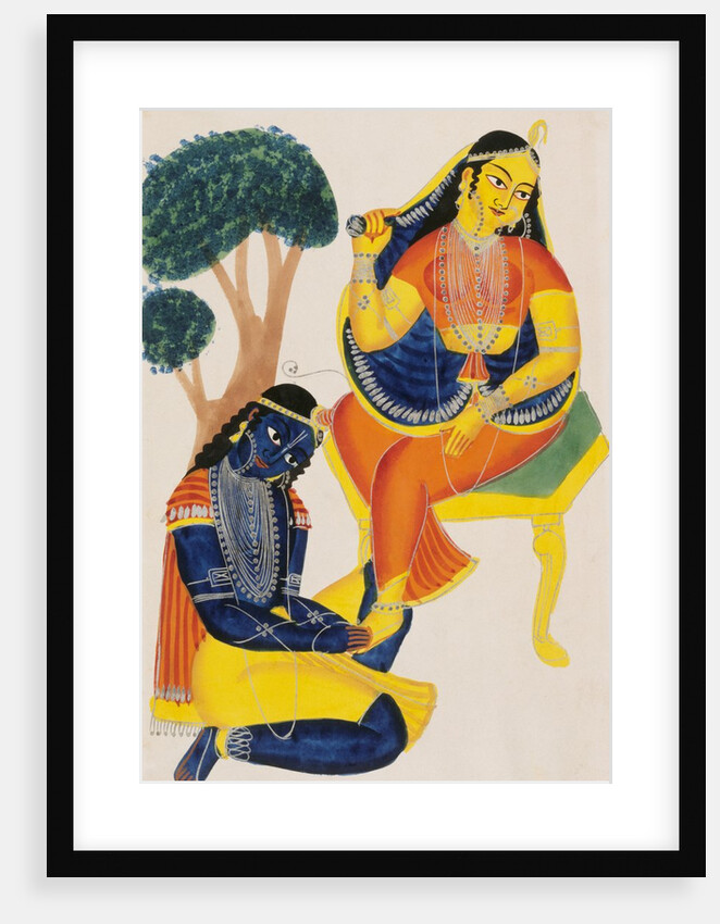 Krishna Kneeling at Rada's Feet. Calcutta, India, 1880. by Unknown