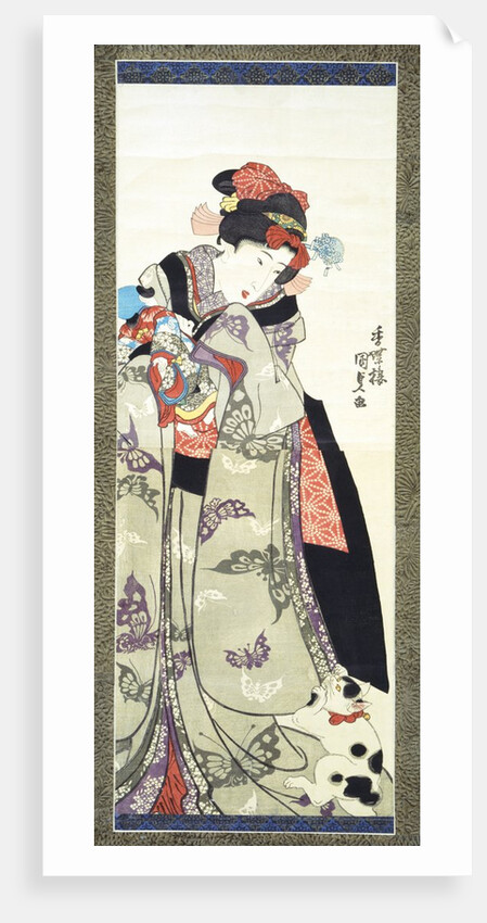 Girl Playing with Doll and a Cat by Unknown