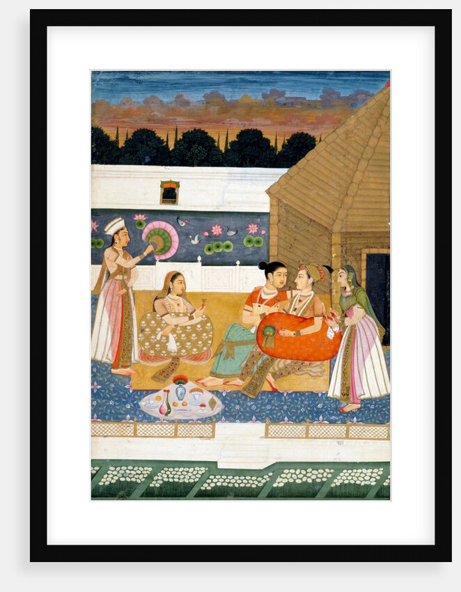 Ladies on a lake-side terrace at sunset. India, 18th century by Unknown